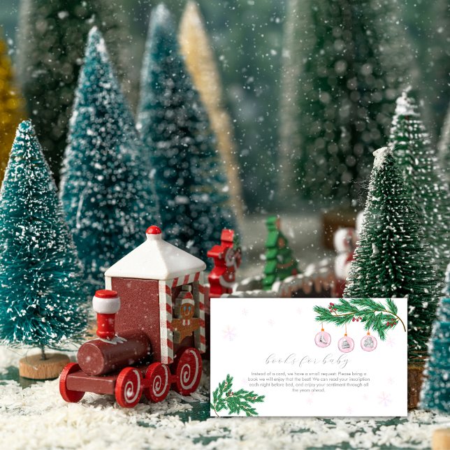 Rosa vinterkläder prydnader böcker baby shower  tilläggskort (Pink Winter Clothes Ornaments Books Baby Shower Enclosure Card)