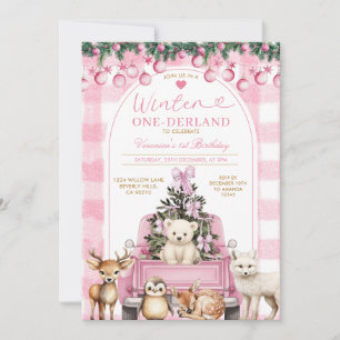 Rosa vinterlastbil Onederland 1-årsdag Djur Inbjudningar