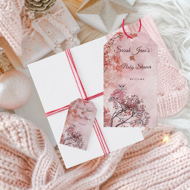Rosa vinterskogar modern babyskö presentetikett