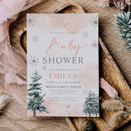 Rosa Vintervonderland - Baby Shower Inbjudningar