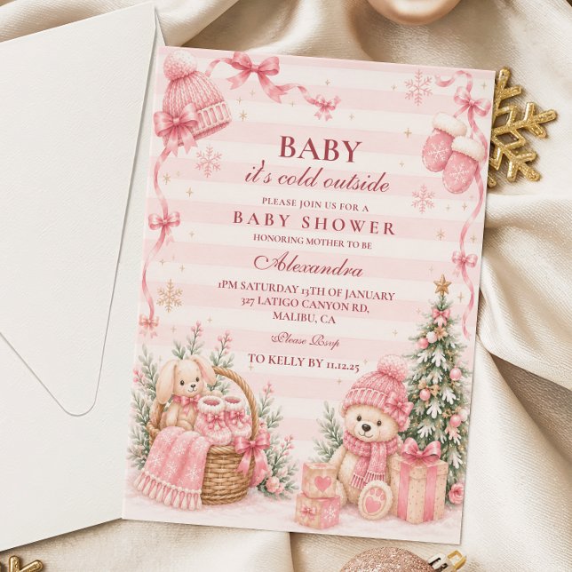 Rosa Vintervonderland Baby Shower Inbjudningar (Skapare uppladdad)