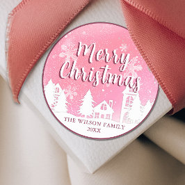 Rosa Vintervonderland God Jul Klassisk R Runt Klistermärke