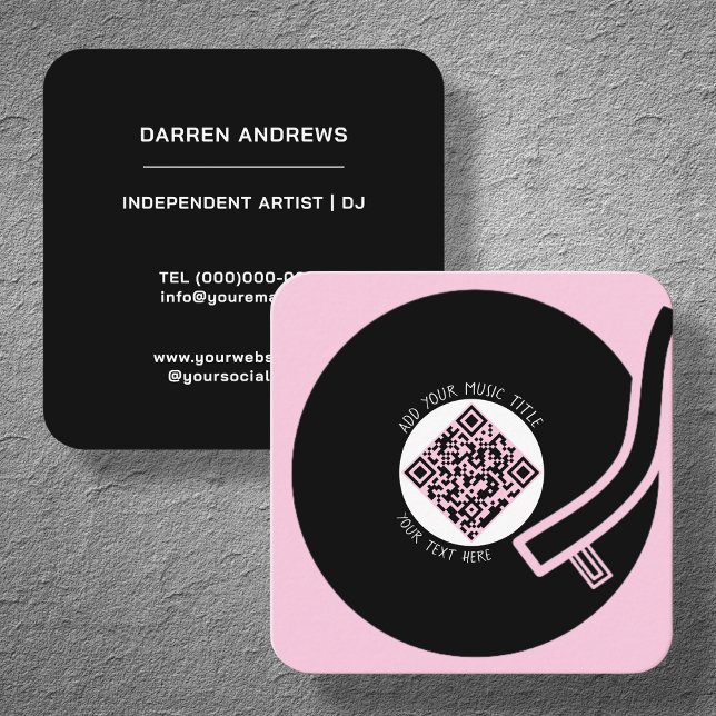 Rosa Vinyl LP | QR-kod för musik Fyrkantigt Visitkort (Skapare uppladdad)