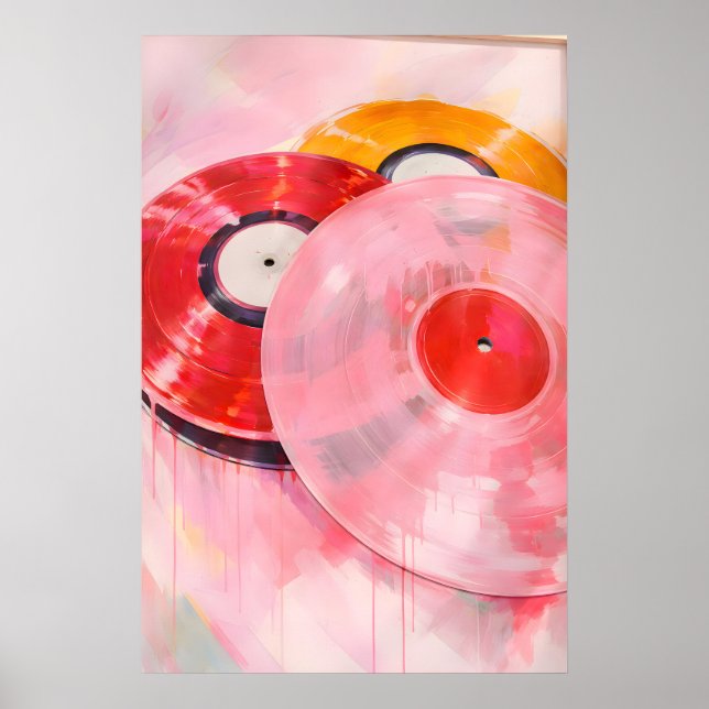 Rosa vinylskivor väggkonst, Y2K flickrum, Retro Poster (Framsidan)