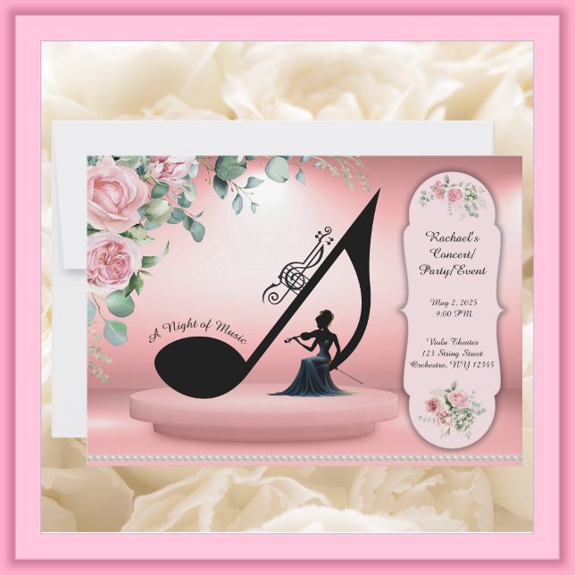 Rosa Viola/Violin Musik Evenemang Konsert Inbjudan (Elegant Pink Musical Party Event Concert Invitation)