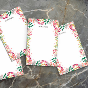 Rosa & Violet Boho Wildblommor Lägg till Namn Post-it Block
