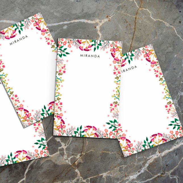 Rosa & Violet Boho Wildblommor Lägg till Namn Post-it Block (Skapare uppladdad)