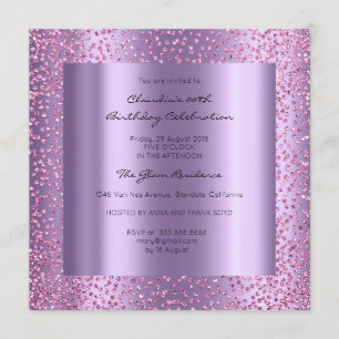 Rosa Violet Confetti Möhippa födelsedag 16:e Inbjudningar