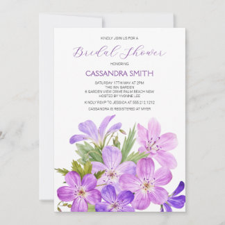 Rosa Violet Geranium Blommigt Möhippa  Inbjudningar