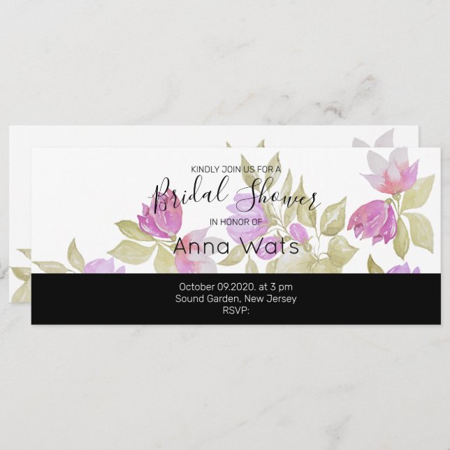 Rosa Violet Watercolor Flowers Handmålade (Fram/baksida)