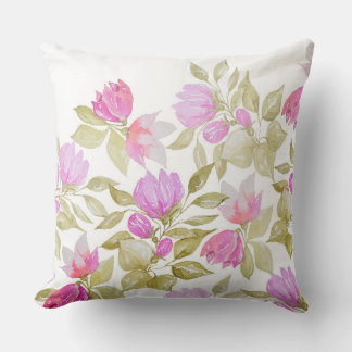 Rosa Violet Watercolor Flowers Handmålade Kudde