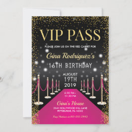 Rosa VIP Pass Hollywood Red Carpet Birthday Inbjudningar