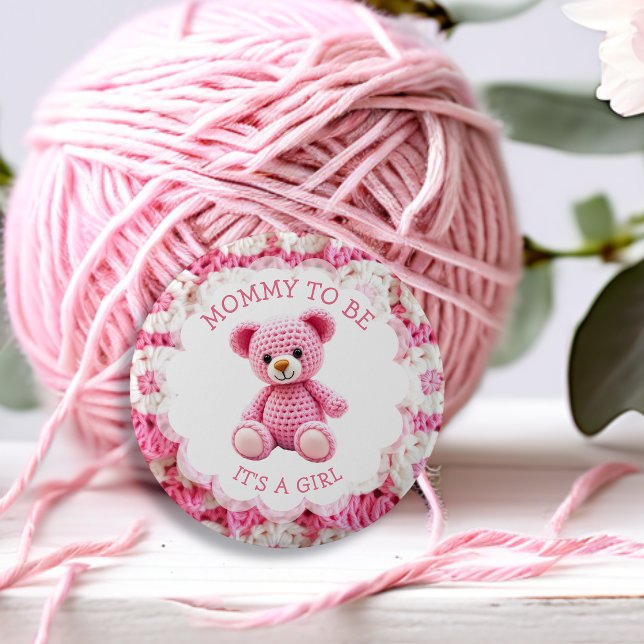 Rosa virkad nallebjörn | Blivande mamma Knapp (Skapare uppladdad)
