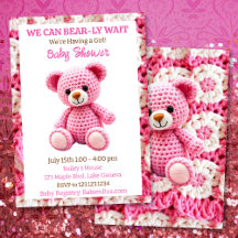 Rosa virkad teddybjörn flicka bebisshower