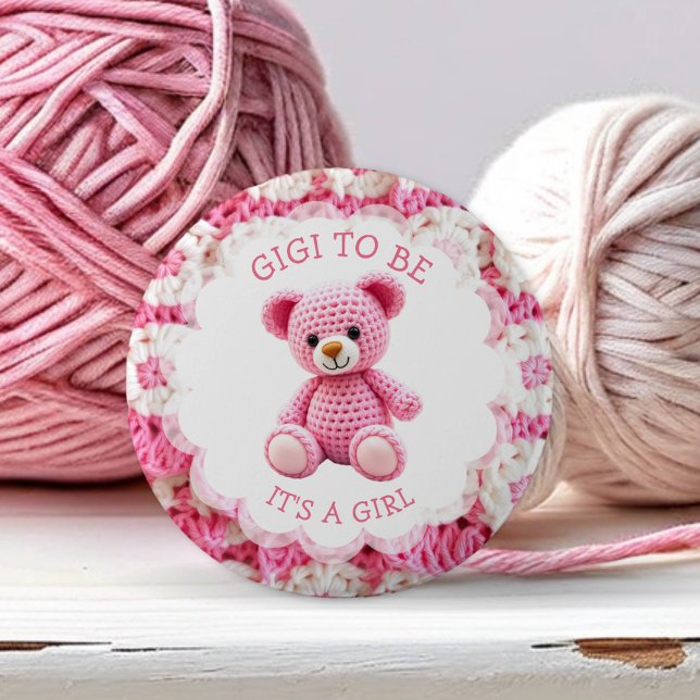 Rosa virkad teddybjörn | Gigi på väg Knapp (Skapare uppladdad)