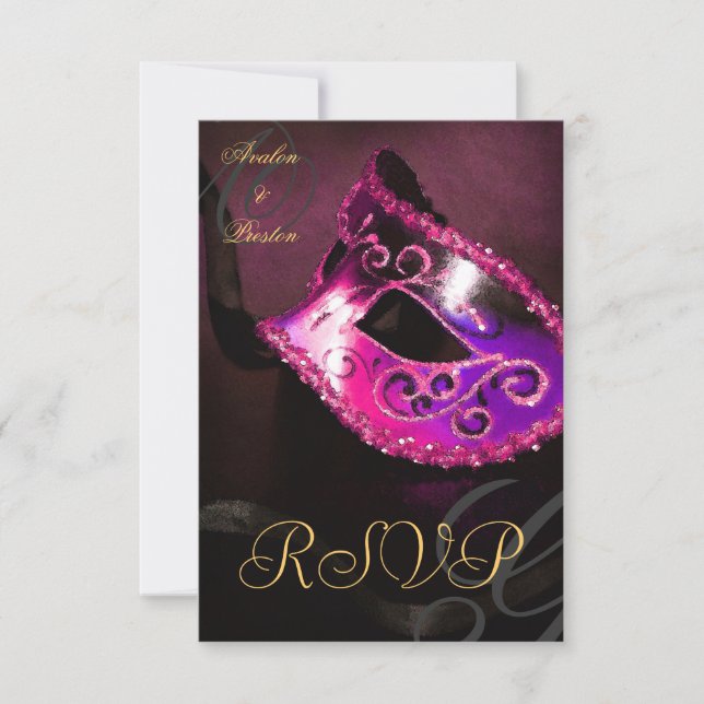 Rosa Virvel Maskeradmask RSVP Inbjudan (Framsida)