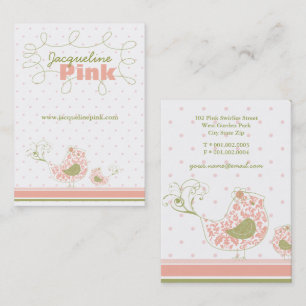 Rosa Virvlande Whimsisk Damask Mamma Och Baby Fåge Visitkort