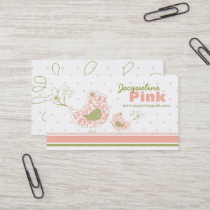 Rosa Virvlande Whimsisk Damask Mamma Och Baby Fåge Visitkort