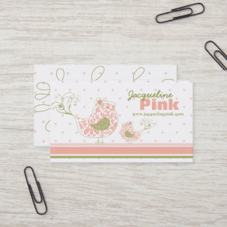 Rosa Virvlande Whimsisk Damask Mamma Och Baby Fåge Visitkort