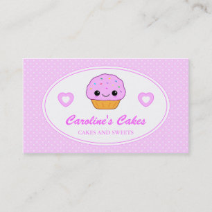 Rosa visitkort för tårta för Kawaii muffinbager