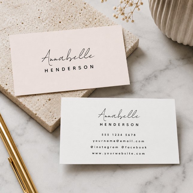 Rosa visitkort | minimalistisk elegant rosaton (Blush pink minimalist business cards for boutiques, salons, creatives, and personal brands)