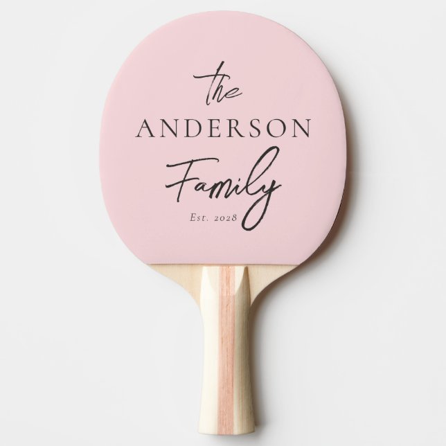 Rosa viskning och svart handskriven familjenamn pingisracket (Framsidan)