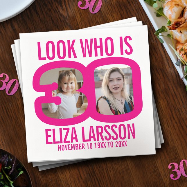 Rosa vit 30års födelsedag två bilder ser vem som ä pappersservett (Skapare uppladdad)