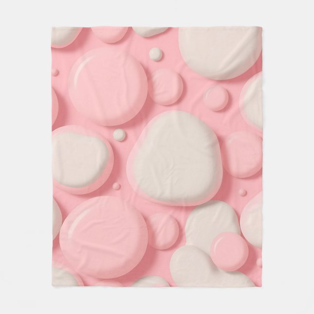 Rosa vit 3D-bubbelmönster Mjuk pastell abstrakt  Fleecefilt (Framsidan)