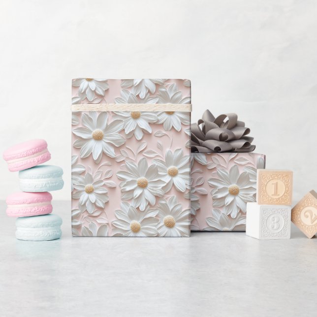 Rosa Vit 3D-Daisy Figursättning Papper rullning Presentpapper (Baby Shower)