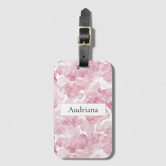 Rosa Vit Abstrakt Blommig Bagagebricka (Framsida vertikal)