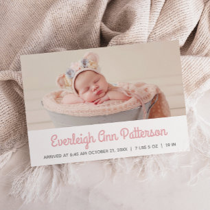 Rosa Vit Anpassad Bebis Foto Retro Födelse Meddelande