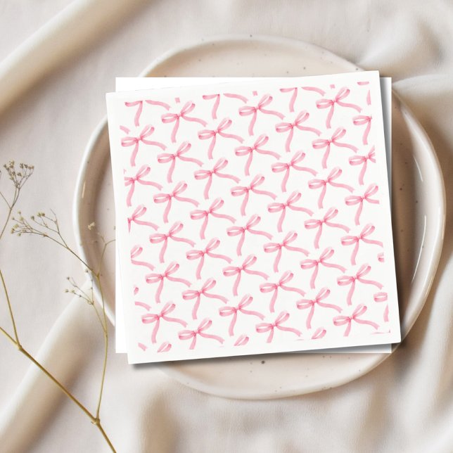 Rosa & vit asetisk mjuk Rosa Bow Pappra blöjor Pappersservett (Pink & White Aesthetic Soft Pink Bow Paper Napkins)