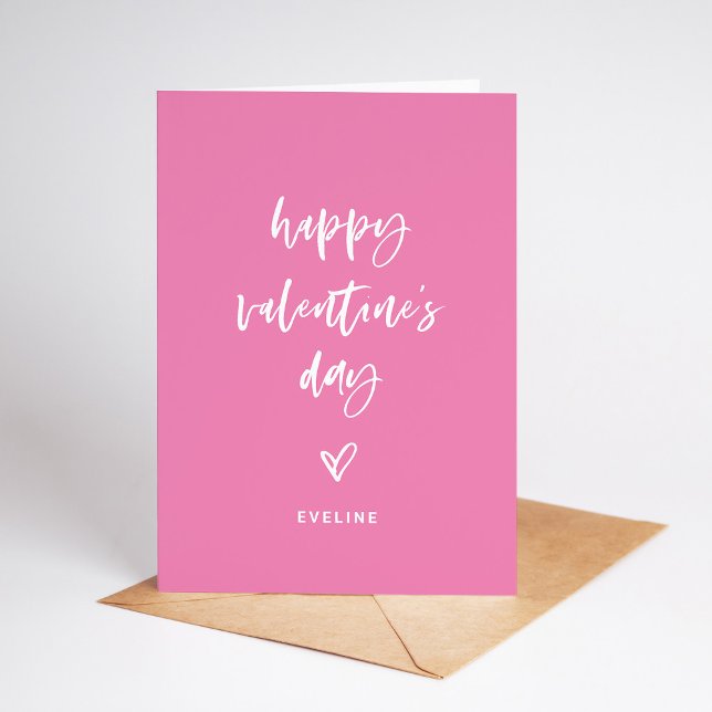 Rosa | Vit Avslappnad-skript och Heart Valentine Helgkort (A simple and modern Valentine's Day card with casual script and a heart)