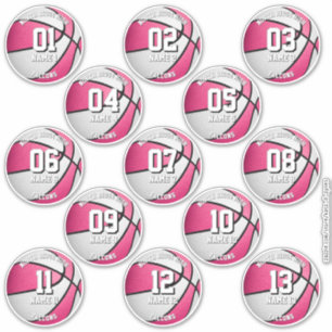 rosa, vit basketboll, anpassningsbar, namn klistermärken