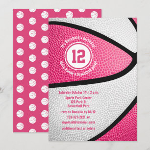 rosa, vit basketboll, födelsedagsfest inbjudningar