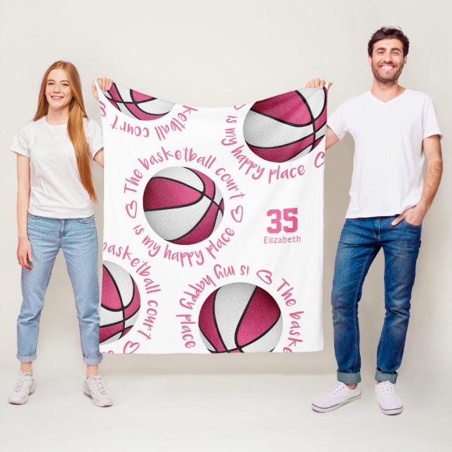 rosa, vit basketbollstol mina lycklig-ställe flick fleecefilt (På plats)