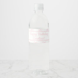 Rosa & vit bin, Anpassningsbar Rosa Ribbon Birthda Vattenflaska Etikett