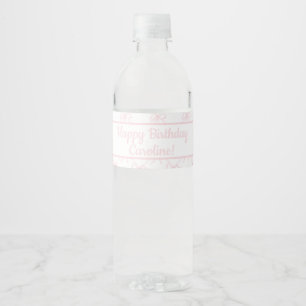 Rosa & vit bin, Anpassningsbar Rosa Ribbon Birthda Vattenflaska Etikett