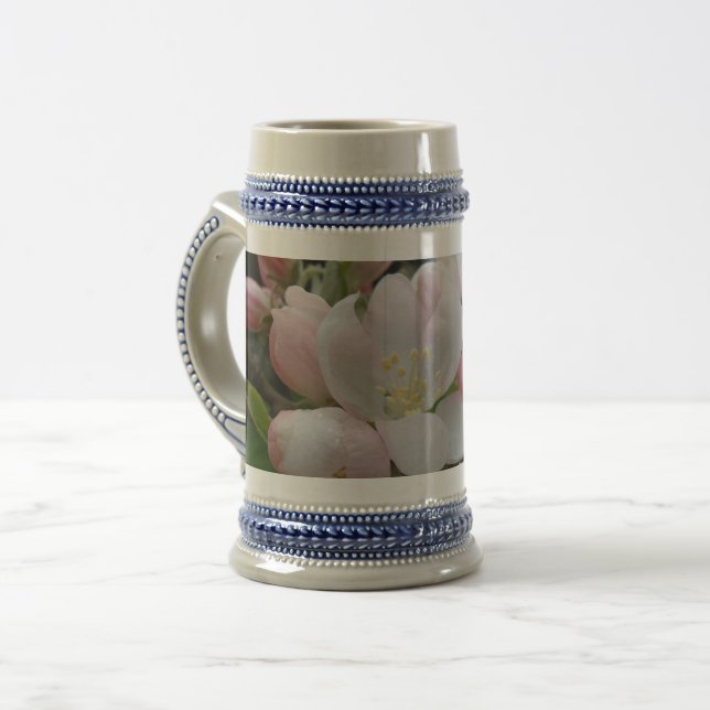 Rosa & vit blomma Grått /Blue 22 oz Stein Sejdel (Framsida vänster)