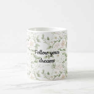Rosa vit blommig kaffemugg