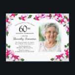 Rosa Vit Blommigt 60:e födelsedagen Inbjudan Vykort<br><div class="desc">Vackra rosor och vita rutor är kapslade i mörk grönt löv. 60-årsfirandet och personens namn är skrivet i en stor text. Det finns mer utrymme på baksidan av vykortet för att skapa ett speciellt meddelande till dina gäster. All text kan redigeras. Perfektens val för ett speciellt vår- eller sommarfödelsedagsfirande.</div>