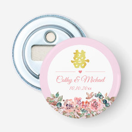 rosa vit blommigt arch chinese bröllop dubbla xi flasköppnare