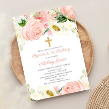 rosa, vit blommigt, baptism första födelsedag