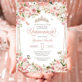 Rosa  Vit Blommigt Butterfly Quinceanera Inbjudningar