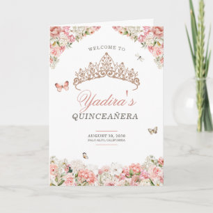 Rosa Vit Blommigt Butterfly Quinceanera Program