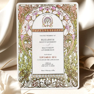 Rosa & vit Blommigt Elegance Art nouveau Bröllop Inbjudningar