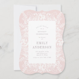 Rosa & vit Blommigt, inbjudan till födelsedag