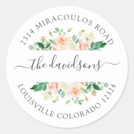 Rosa Vit Blommigt Returadress - kuvertförsegling Runt Klistermärke