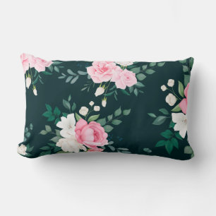 rosa,vit blommigt svart mark lumbarkudde
