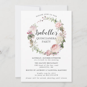 Rosa Vit Blommigt Utandning Quinceanera Inbjudningar